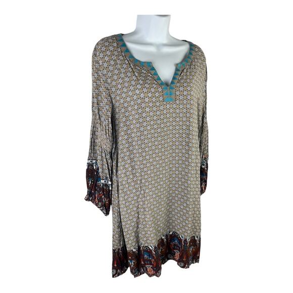 Umgee Peasant Tunic Dress Boho Shift Dress Split Neck sz XL - Picture 2 of 11